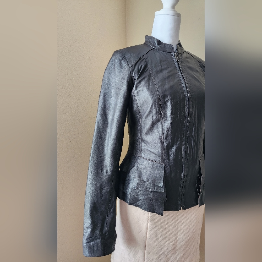 Halogen Size Small Leather Jacket With Ruffle Dar… - image 1